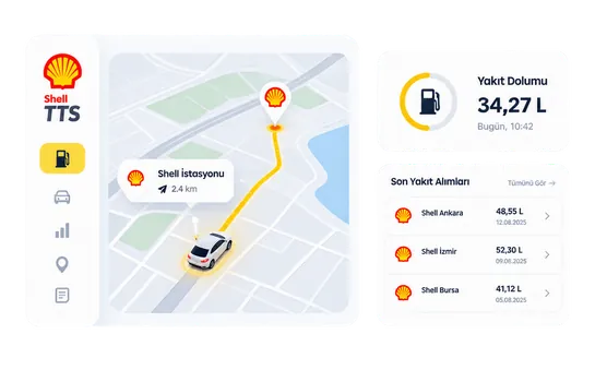 Shell TTS uygulamasında rota ve tüketim ekranı